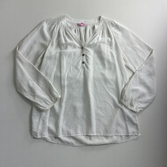 Lilly Pulitzer White‎ 100% Silk V-Neck Long Sleeve Blouse Top Size Small Womens - Picture 1 of 8